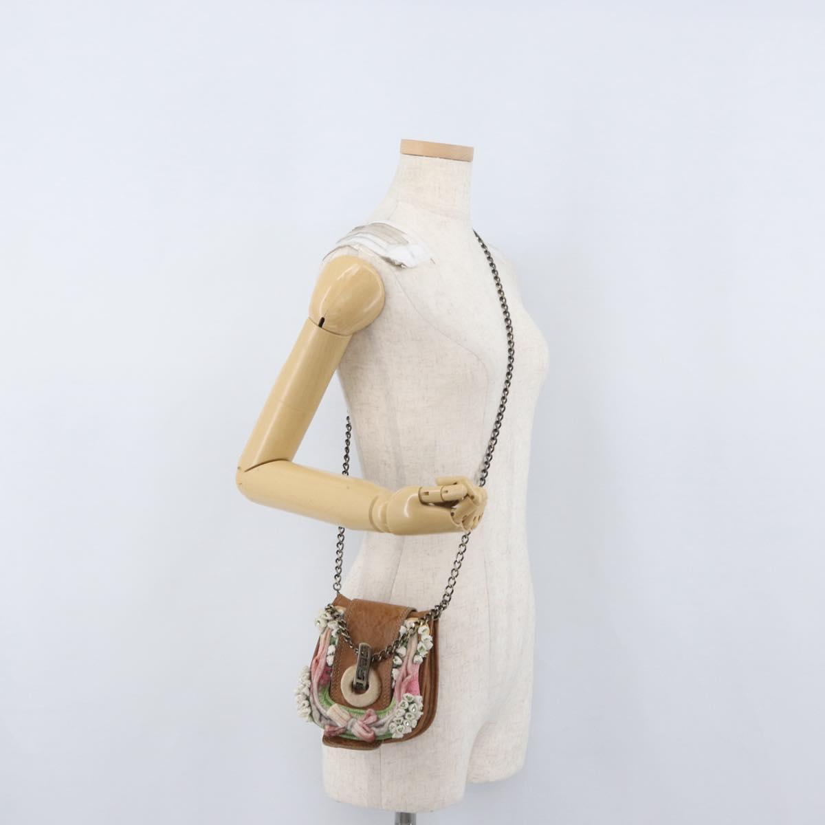 FENDI Chain Shoulder Bag Leather 2way Brown Auth 171467V