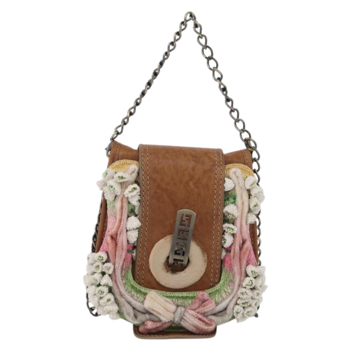 FENDI Chain Shoulder Bag Leather 2way Brown Auth 171467V