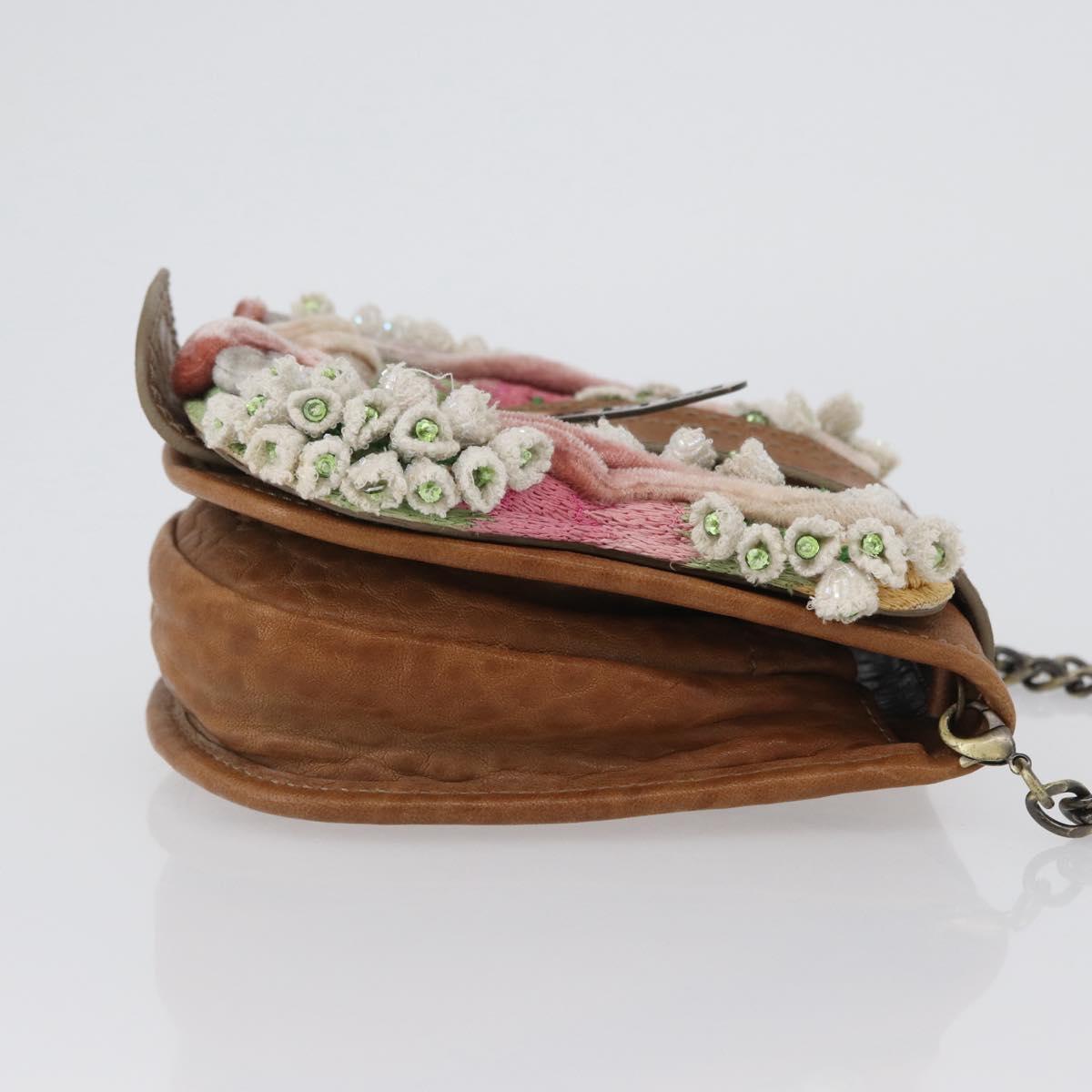 FENDI Chain Shoulder Bag Leather 2way Brown Auth 171467V