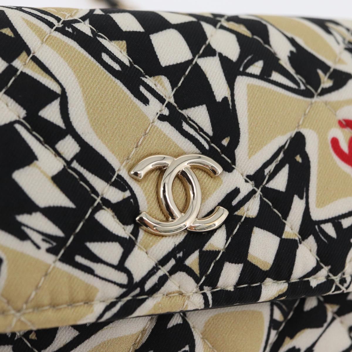 CHANEL Mini Matelasse 12 Chain Pouch Shoulder Satin Beige Gold CC Auth 171471SAM