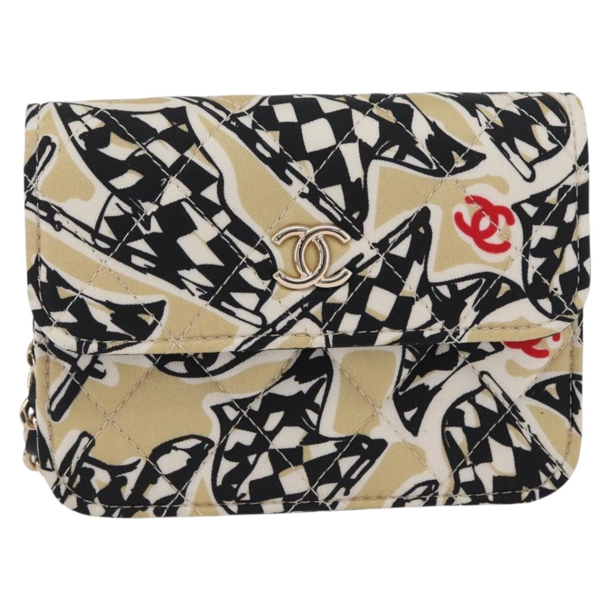 CHANEL Mini Matelasse 12 Chain Pouch Shoulder Satin Beige Gold CC Auth 171471SAM