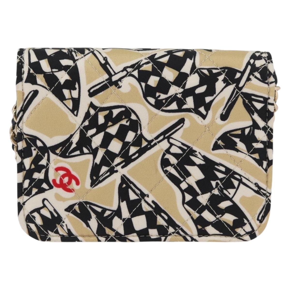 CHANEL Mini Matelasse 12 Chain Pouch Shoulder Satin Beige Gold CC Auth 171471SAM