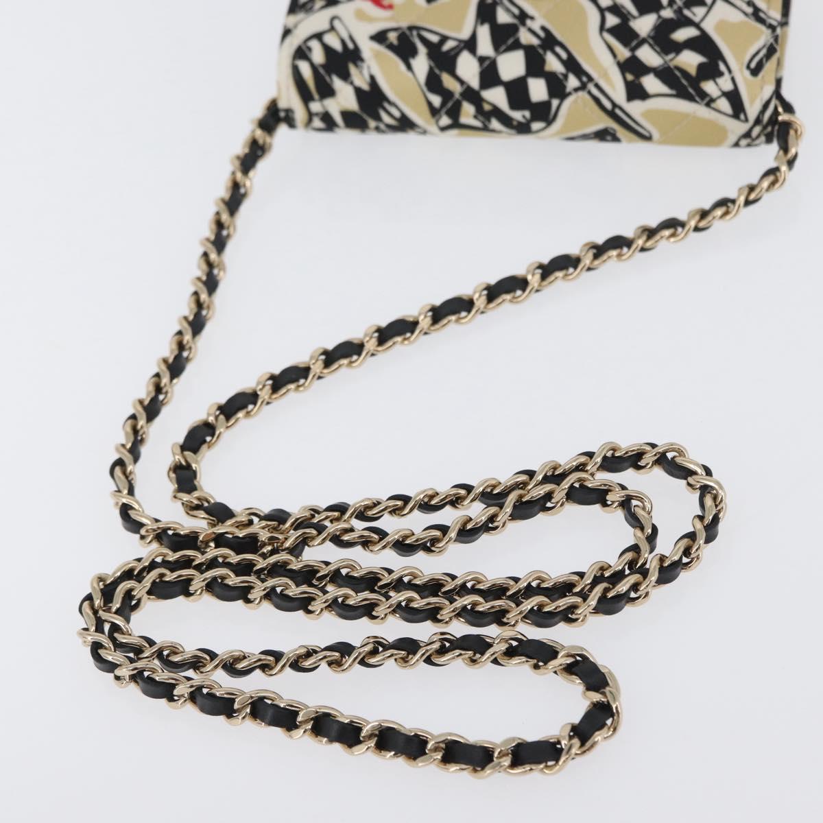 CHANEL Mini Matelasse 12 Chain Pouch Shoulder Satin Beige Gold CC Auth 171471SAM
