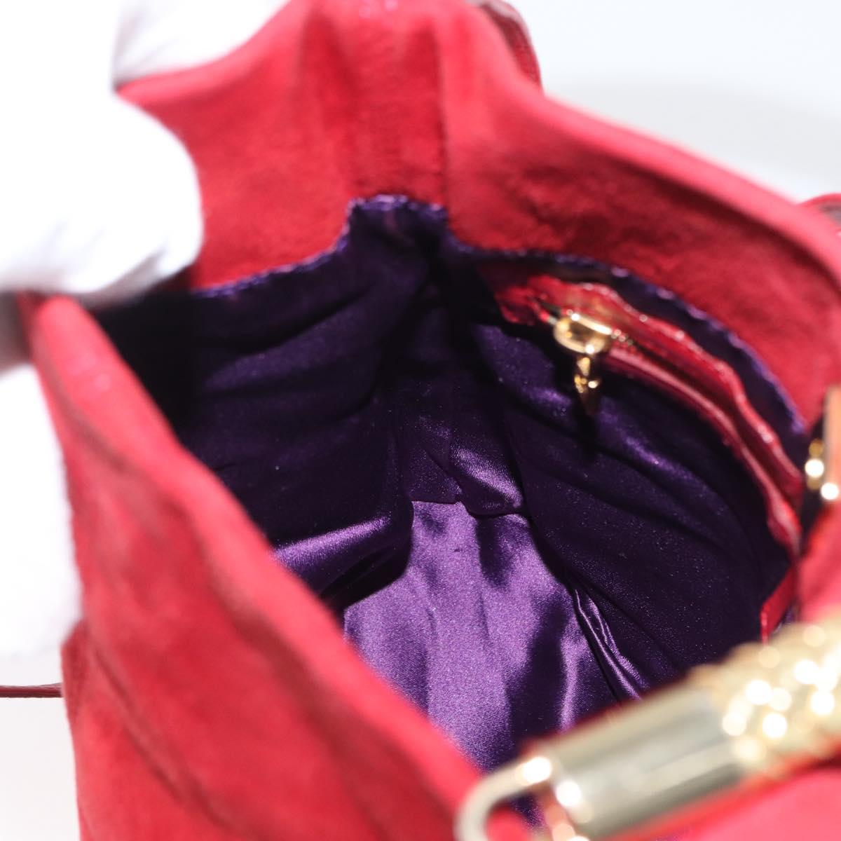 FENDI Hand Bag Suede 2way Red Gold Auth 171482V