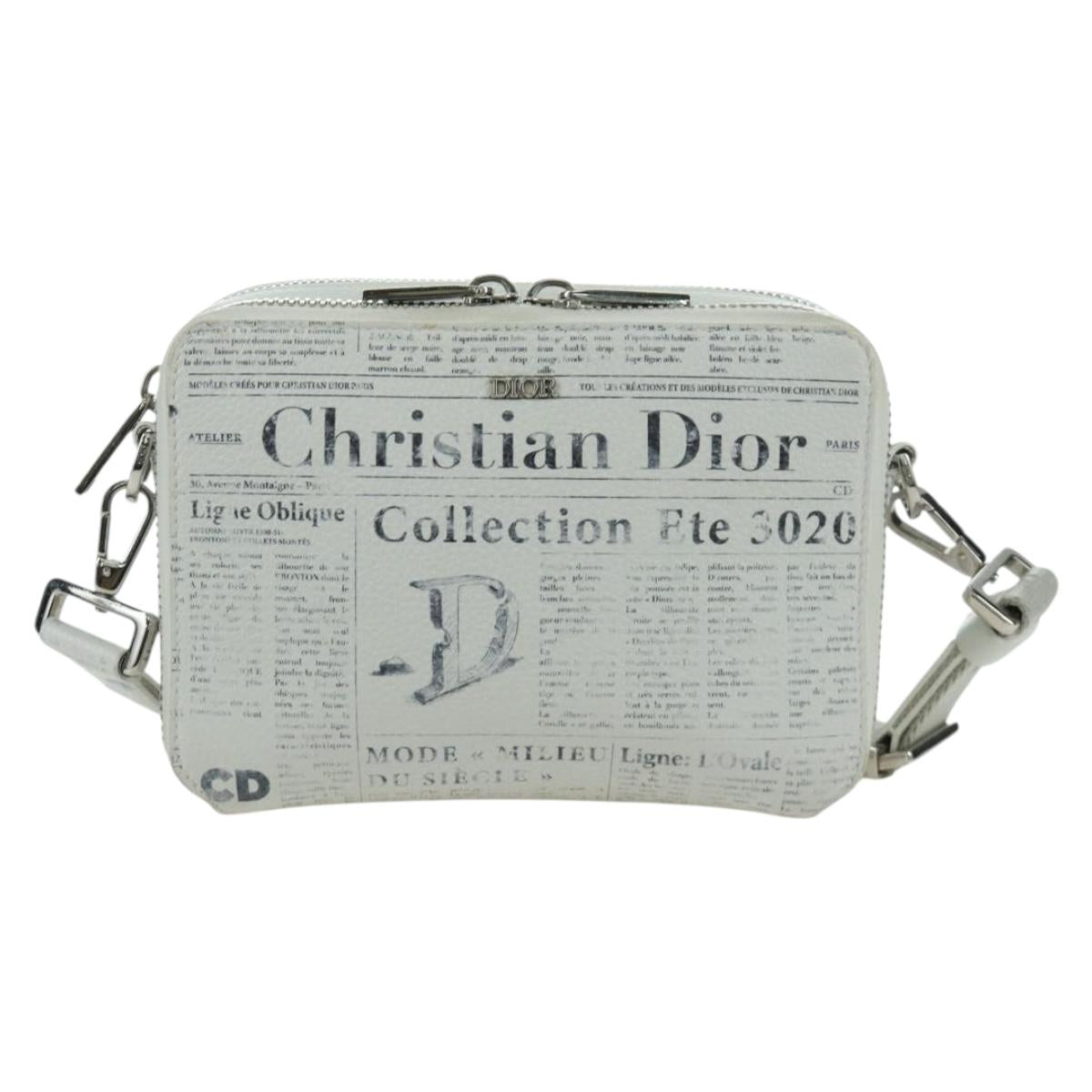 Christian Dior Daniel Arsham Shoulder Bag Leather White Silver Auth 171489V