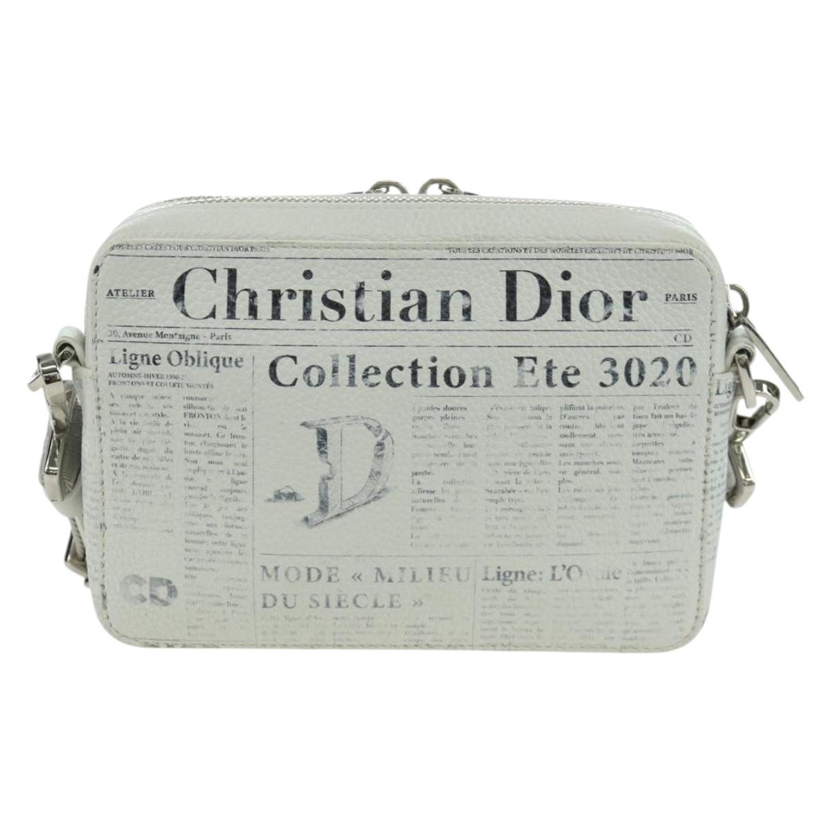 Christian Dior Daniel Arsham Shoulder Bag Leather White Silver Auth 171489V