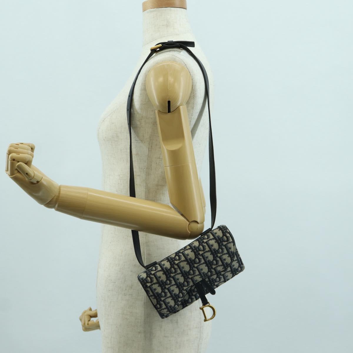 Christian Dior Trotter Canvas Saddle Waist bag Navy Gold Auth 171490SAV