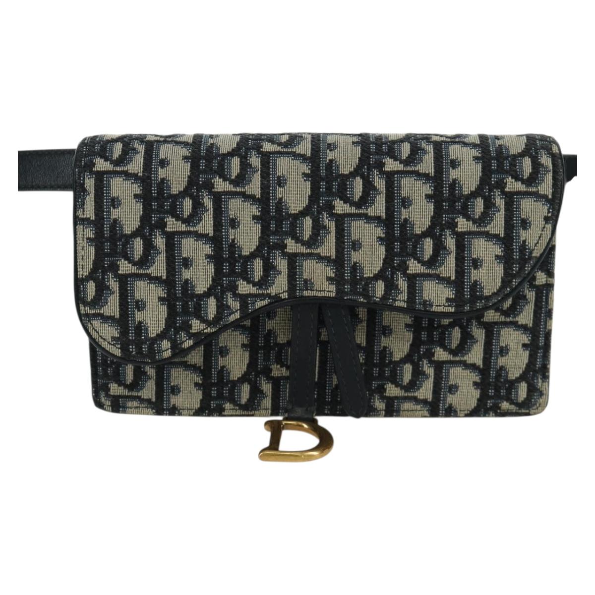 Christian Dior Trotter Canvas Saddle Waist bag Navy Gold Auth 171490SAV