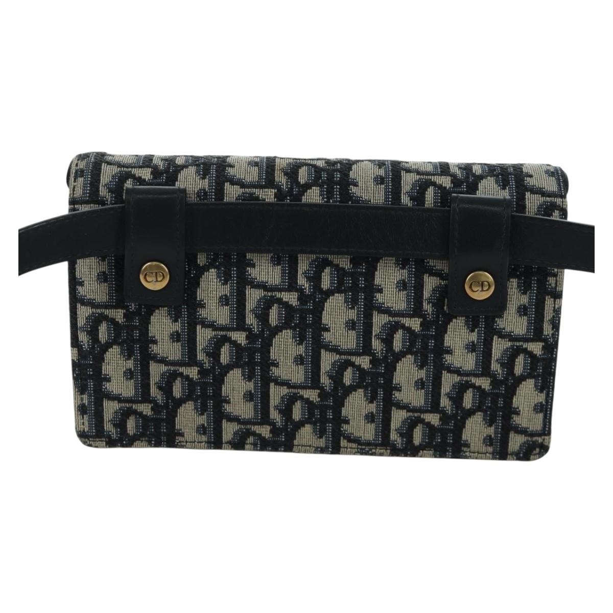 Christian Dior Trotter Canvas Saddle Waist bag Navy Gold Auth 171490SAV