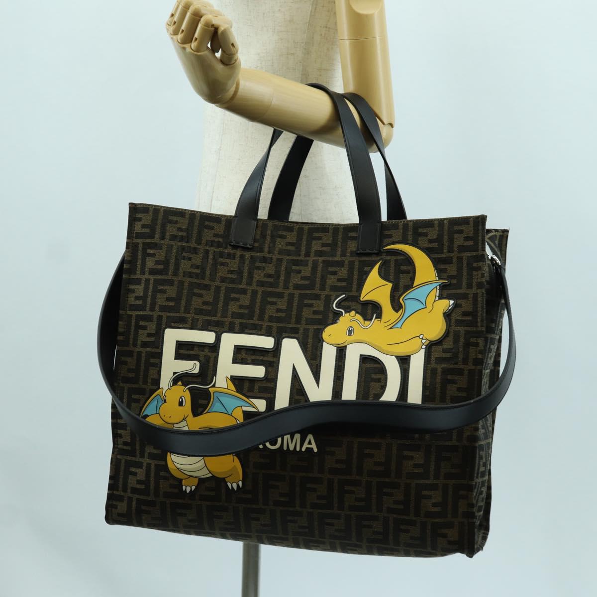 FENDI Zucca Canvas Fragment x Pokemon Hand Bag 2way Brown Black Auth 171492SM