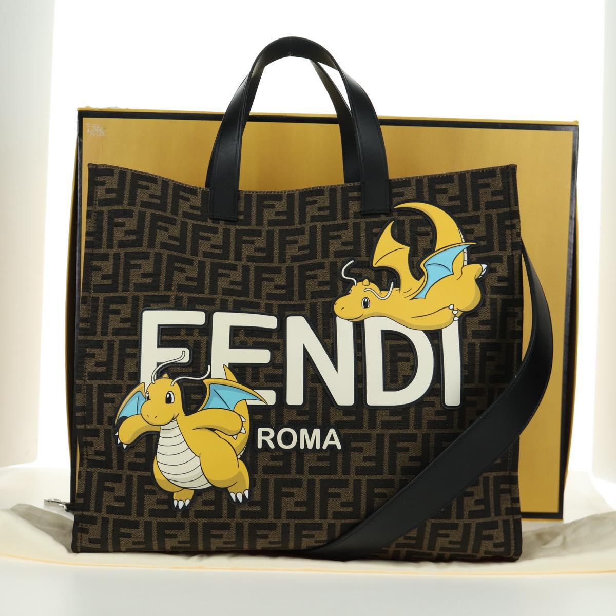 FENDI Zucca Canvas Fragment x Pokemon Hand Bag 2way Brown Black Auth 171492SM