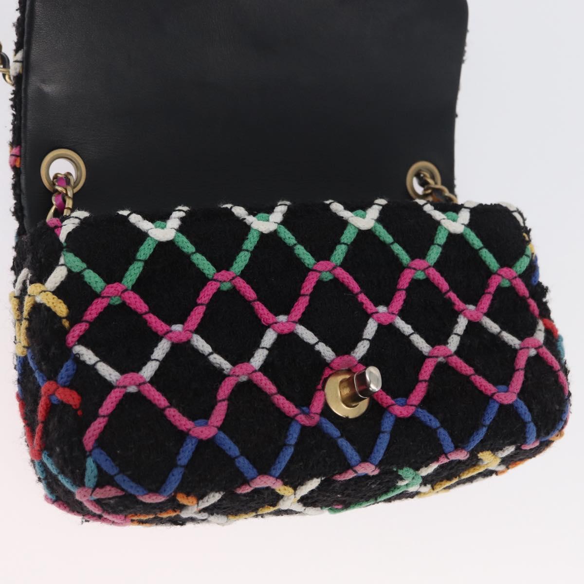 CHANEL Mini Matelasse 20 Chain Shoulder Bag Tweed Black Gold CC Auth 171505SAM
