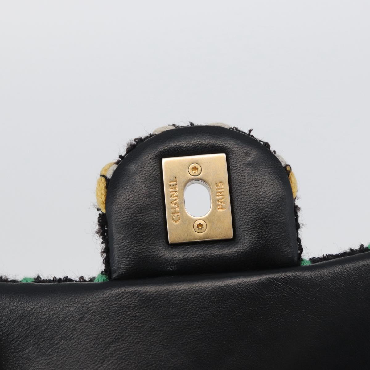 CHANEL Mini Matelasse 20 Chain Shoulder Bag Tweed Black Gold CC Auth 171505SAM