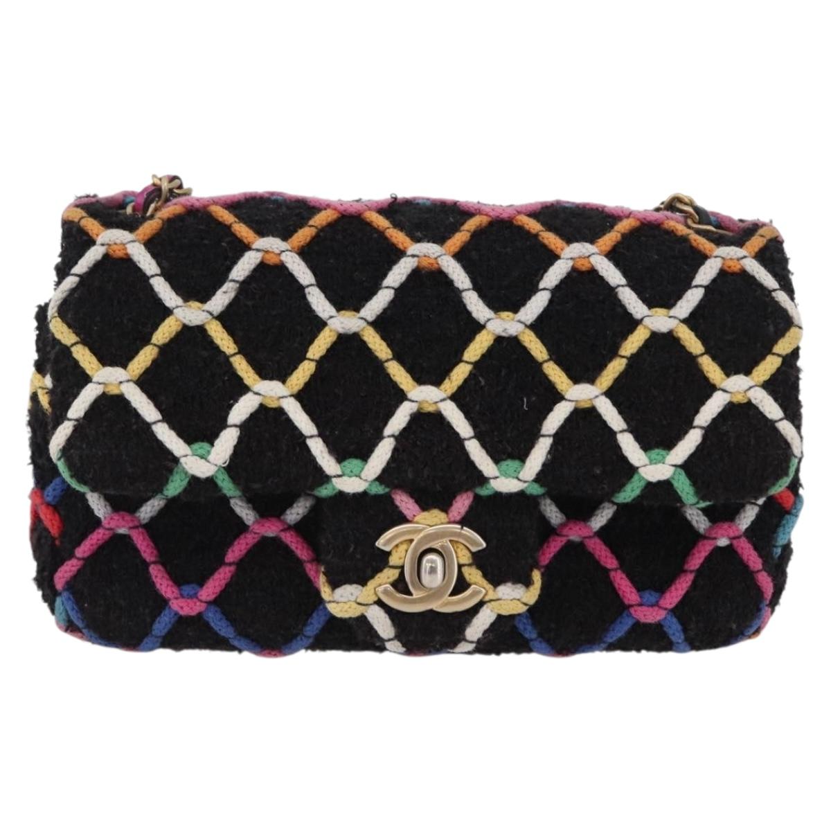 CHANEL Mini Matelasse 20 Chain Shoulder Bag Tweed Black Gold CC Auth 171505SAM