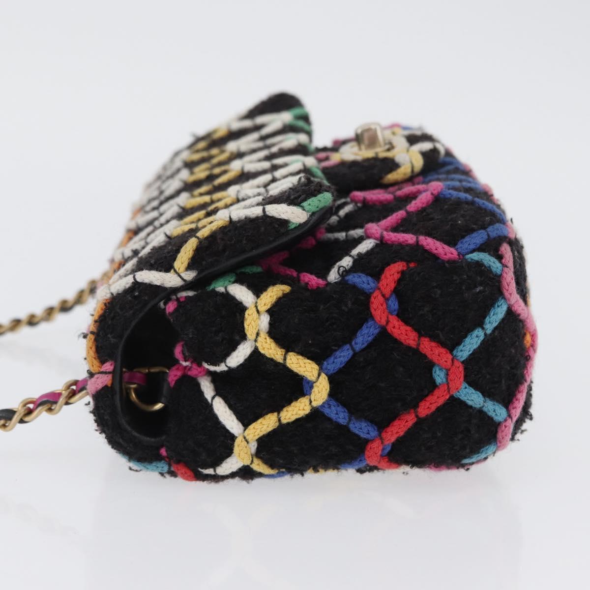CHANEL Mini Matelasse 20 Chain Shoulder Bag Tweed Black Gold CC Auth 171505SAM