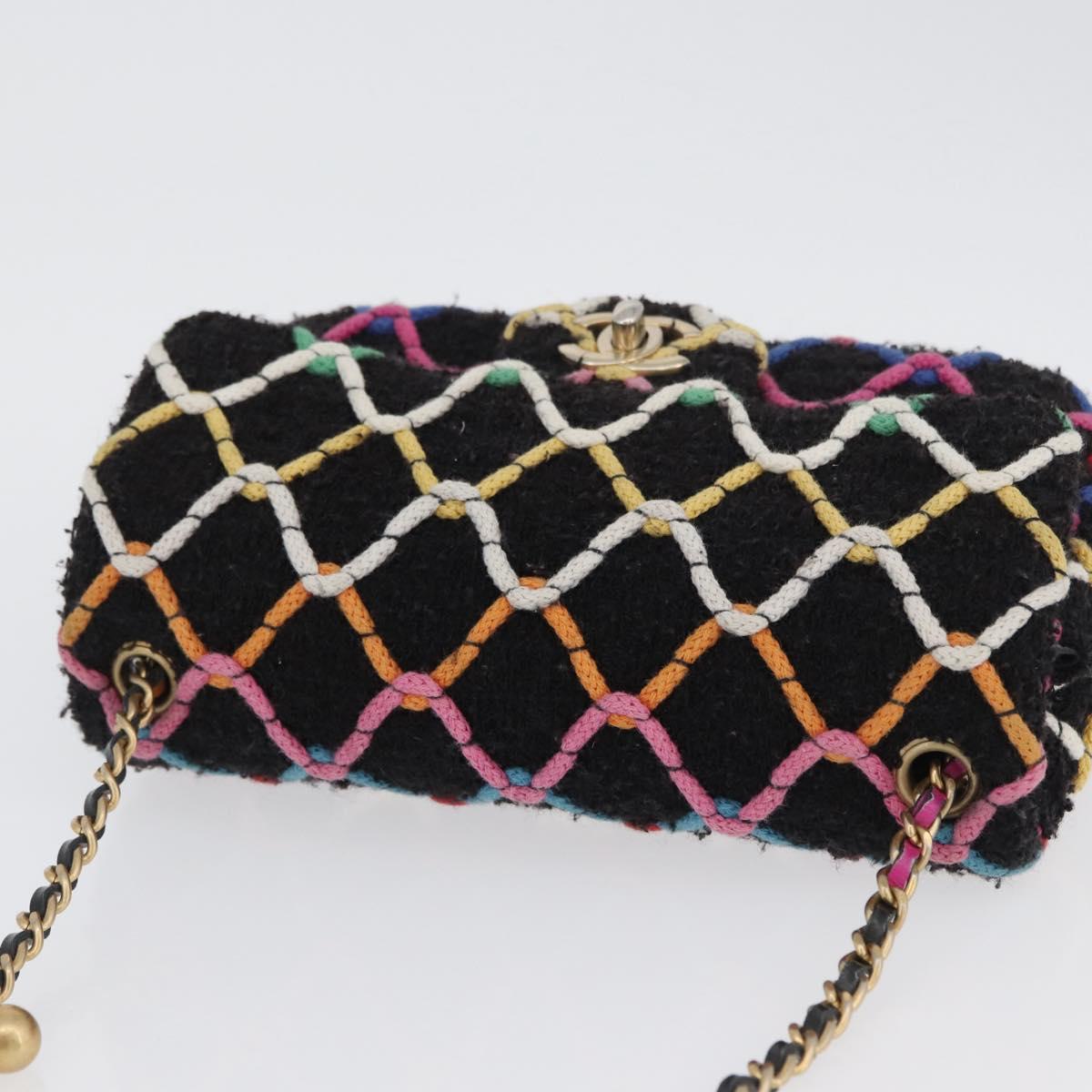 CHANEL Mini Matelasse 20 Chain Shoulder Bag Tweed Black Gold CC Auth 171505SAM