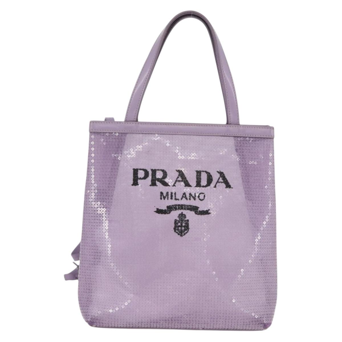 PRADA Sequin Hand Bag Leather Purple Auth 171514A