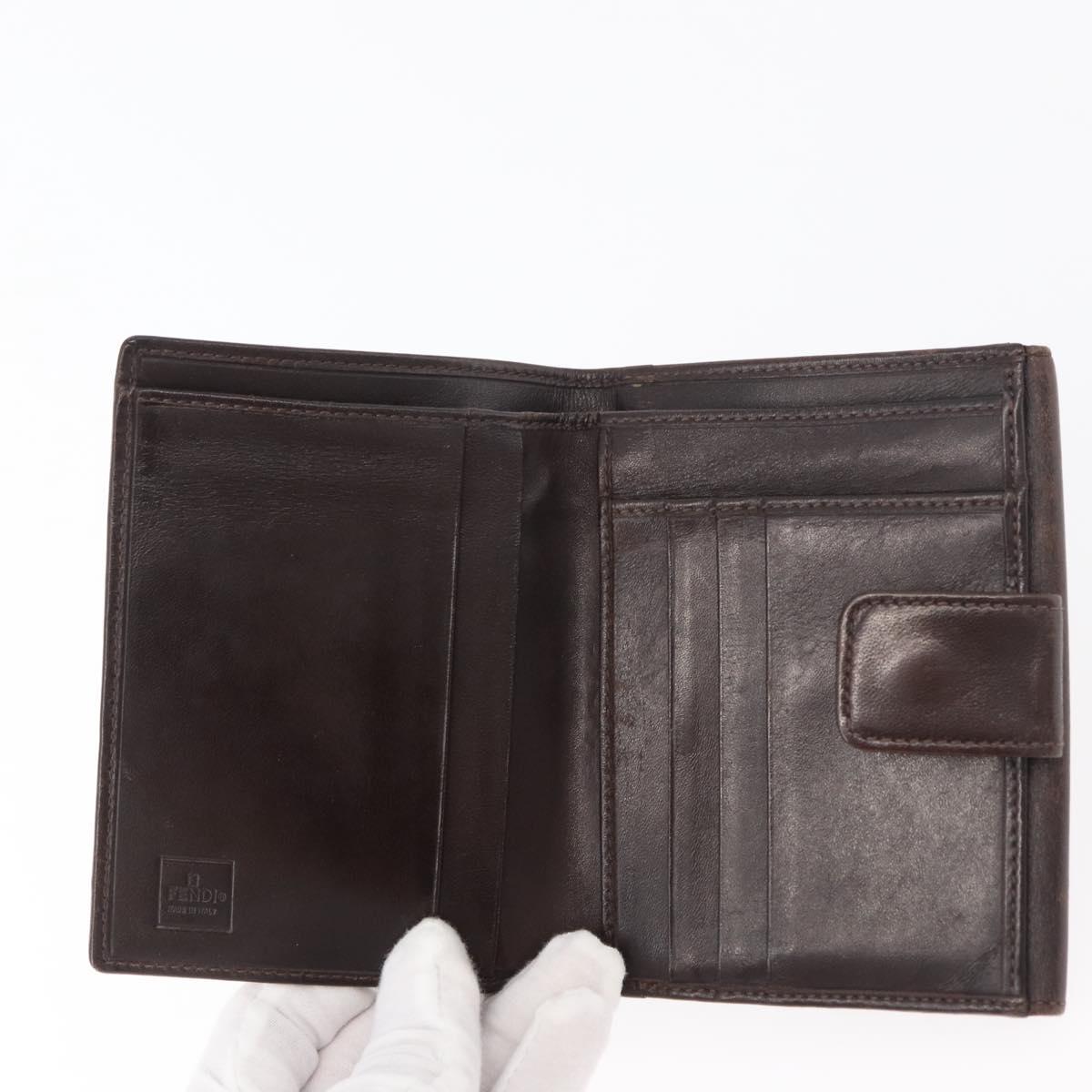 FENDI Zucca Canvas Bifold Wallet Black Brown Auth 171523