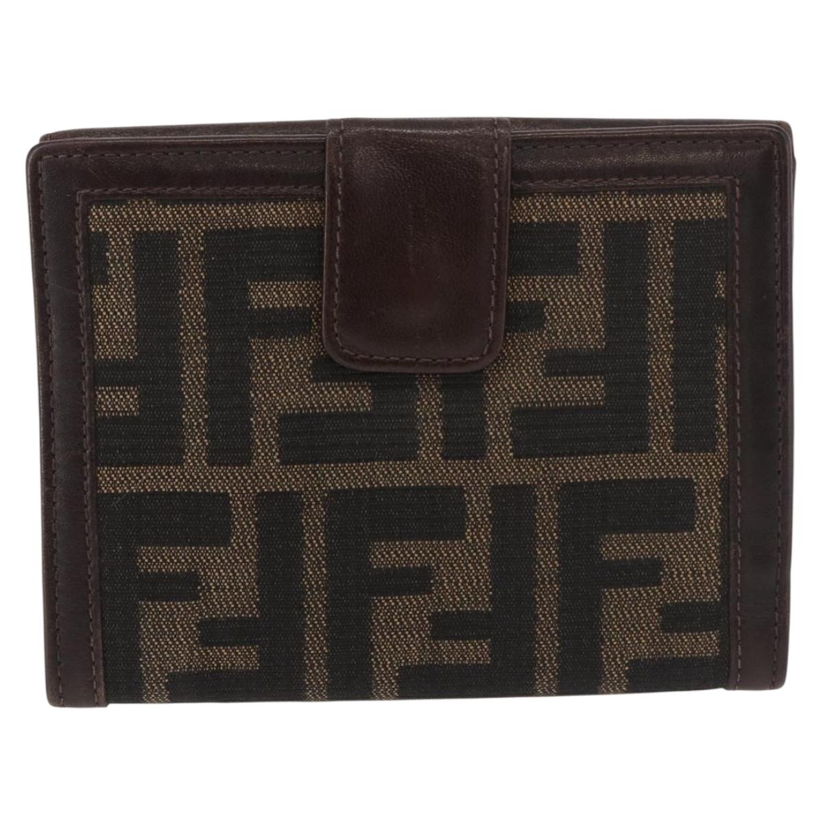 FENDI Zucca Canvas Bifold Wallet Black Brown Auth 171523