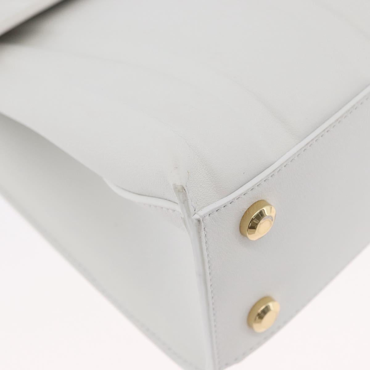 Salvatore Ferragamo Gancini Chain Bag Leather 2way White Gold Auth 171530M