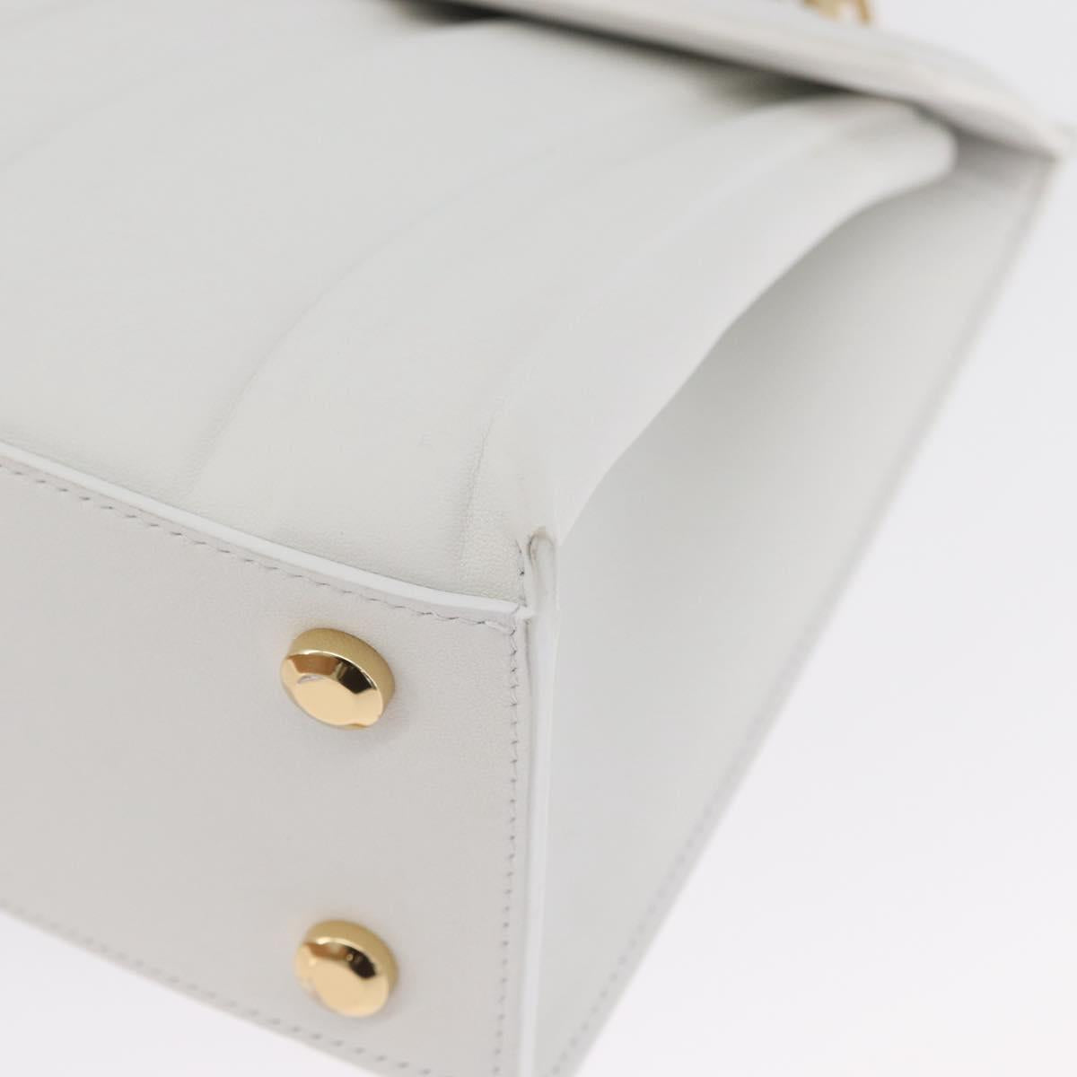 Salvatore Ferragamo Gancini Chain Bag Leather 2way White Gold Auth 171530M