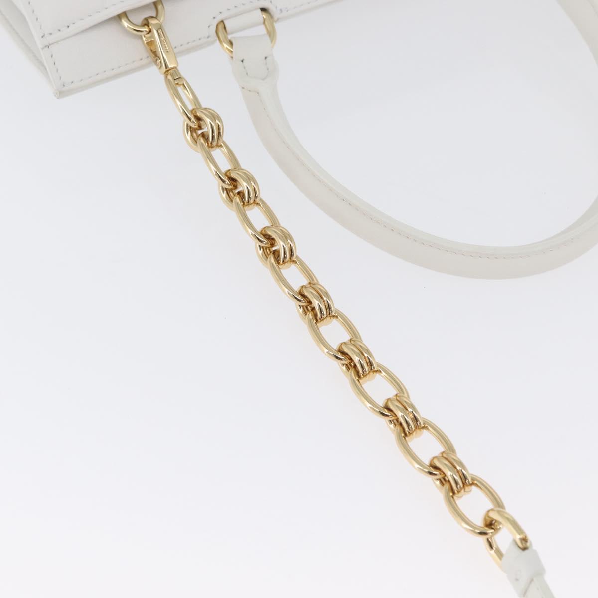 Salvatore Ferragamo Gancini Chain Bag Leather 2way White Gold Auth 171530M