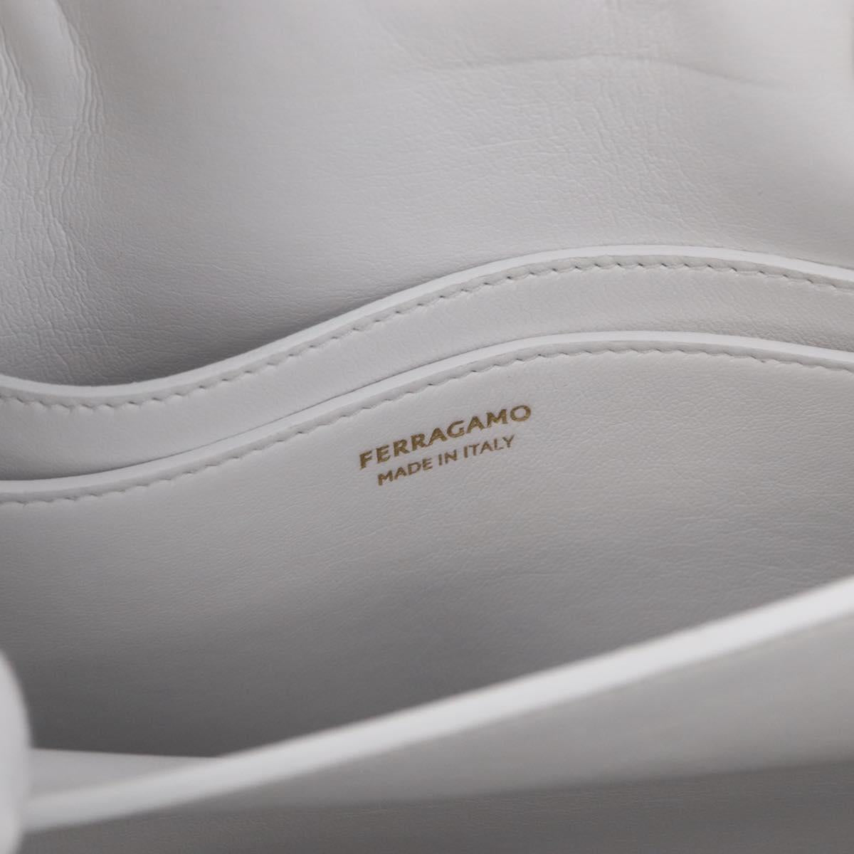 Salvatore Ferragamo Gancini Chain Bag Leather 2way White Gold Auth 171530M