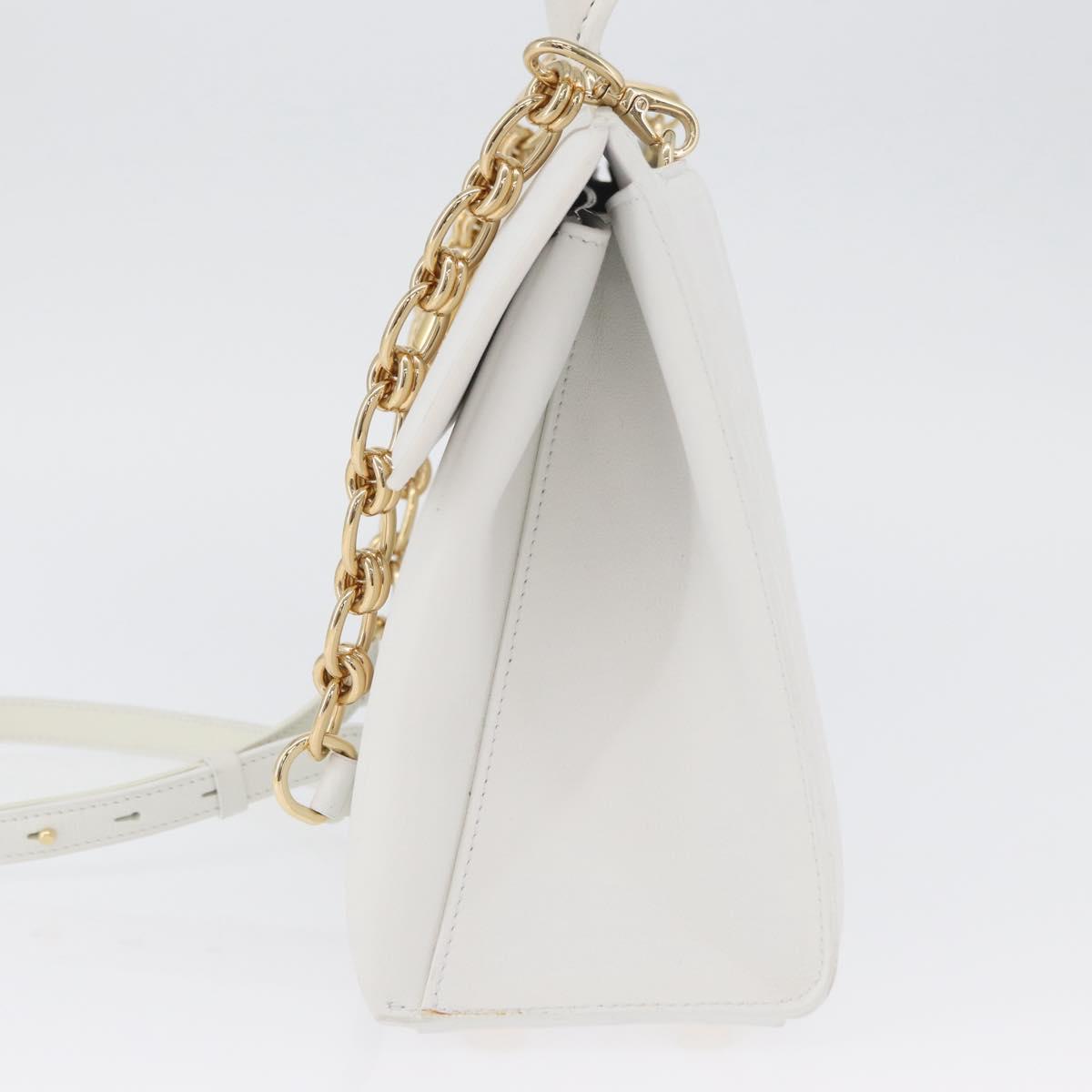 Salvatore Ferragamo Gancini Chain Bag Leather 2way White Gold Auth 171530M