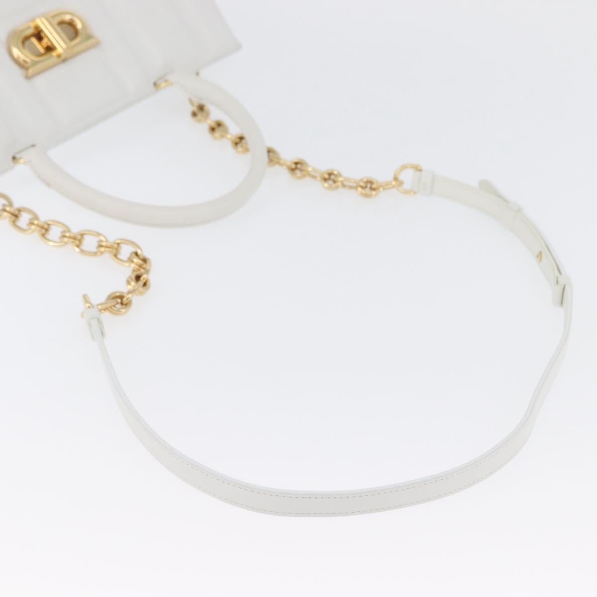 Salvatore Ferragamo Gancini Chain Bag Leather 2way White Gold Auth 171530M