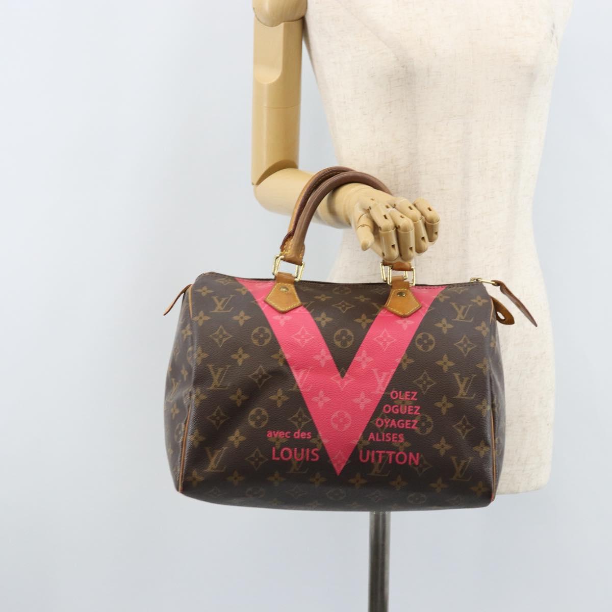 LOUIS VUITTON Monogram V Line Speedy 30 Hand Bag Pink LV Auth 171531A