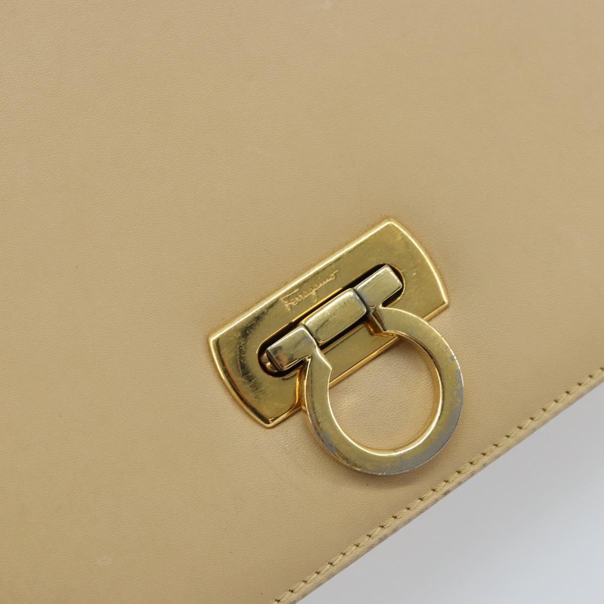 Salvatore Ferragamo Gancini Shoulder Bag Leather Beige Gold Auth 171532