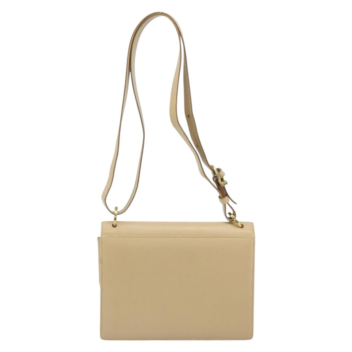 Salvatore Ferragamo Gancini Shoulder Bag Leather Beige Gold Auth 171532