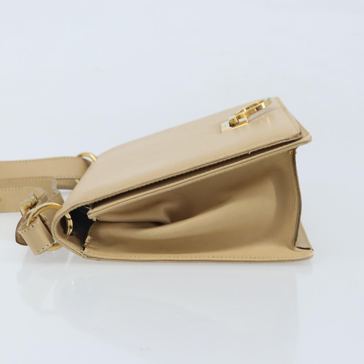 Salvatore Ferragamo Gancini Shoulder Bag Leather Beige Gold Auth 171532