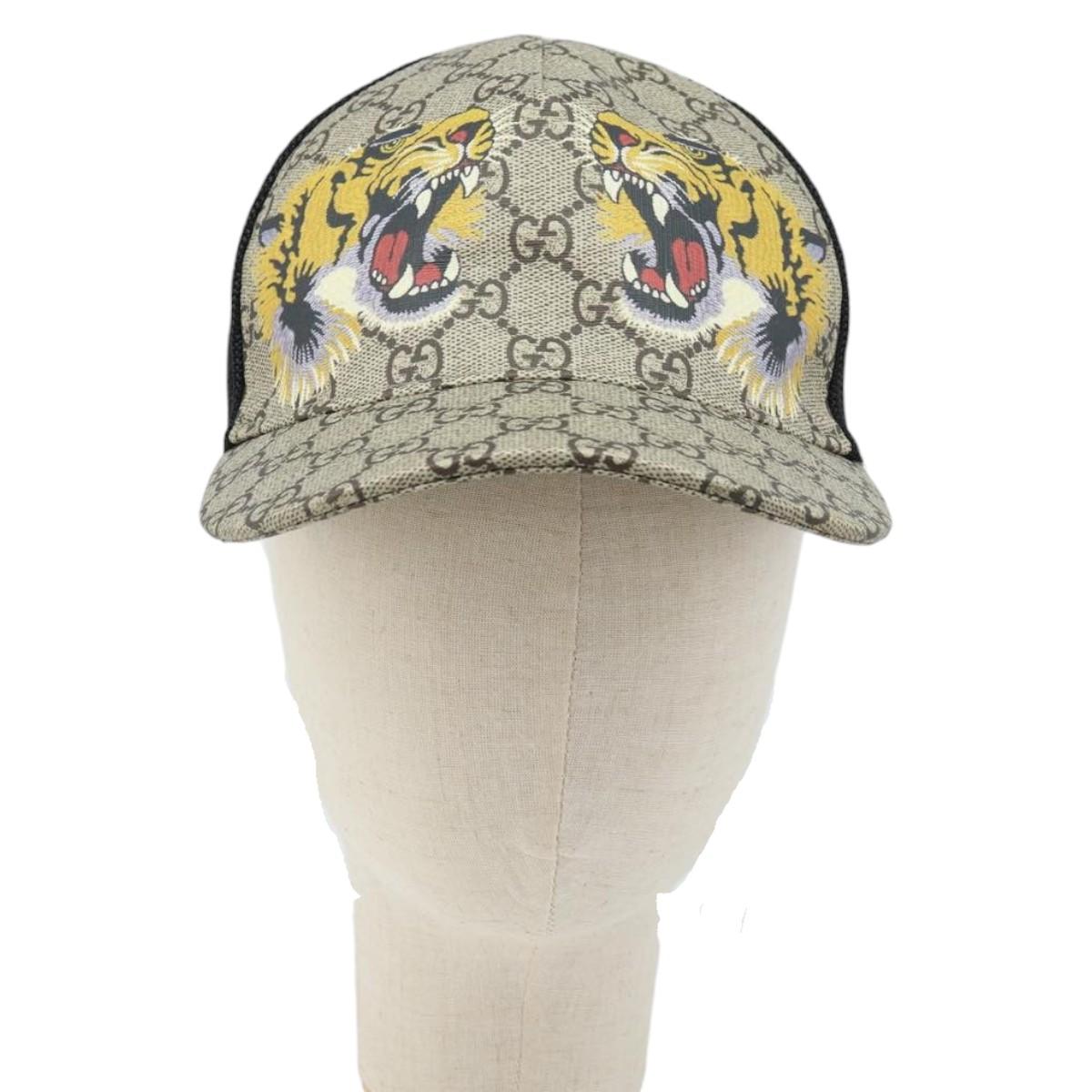 GUCCI GG Supreme Web Sherry Line Cap PVC L Beige Red Green 426887 Auth 171533