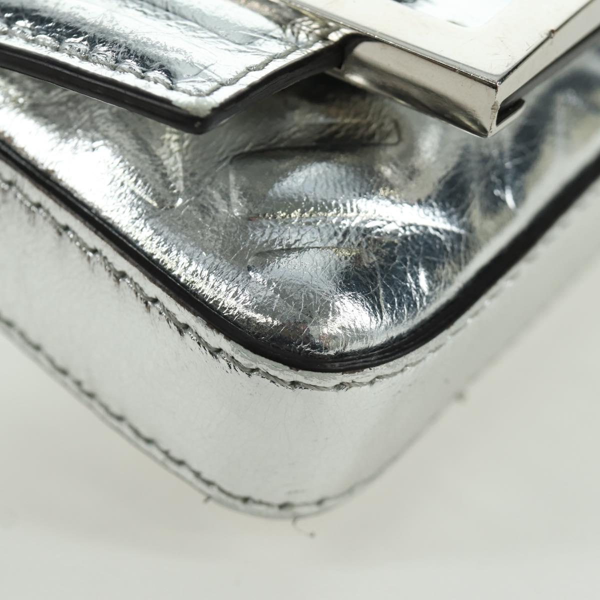 FENDI Zucca Canvas Chain Shoulder Pouch Nano Bucket Bag Silver Auth 171535M