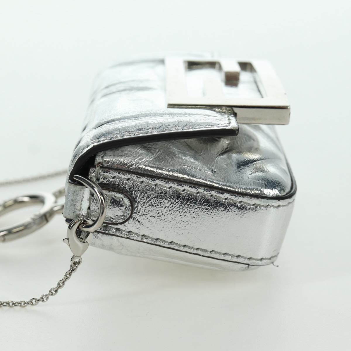 FENDI Zucca Canvas Chain Shoulder Pouch Nano Bucket Bag Silver Auth 171535M
