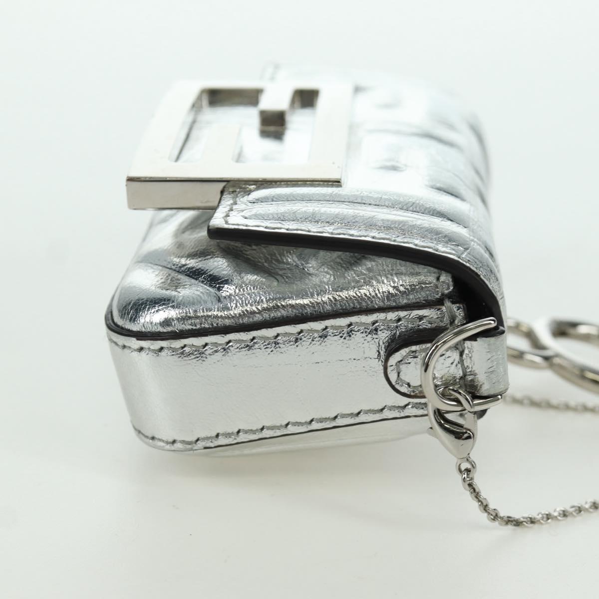 FENDI Zucca Canvas Chain Shoulder Pouch Nano Bucket Bag Silver Auth 171535M