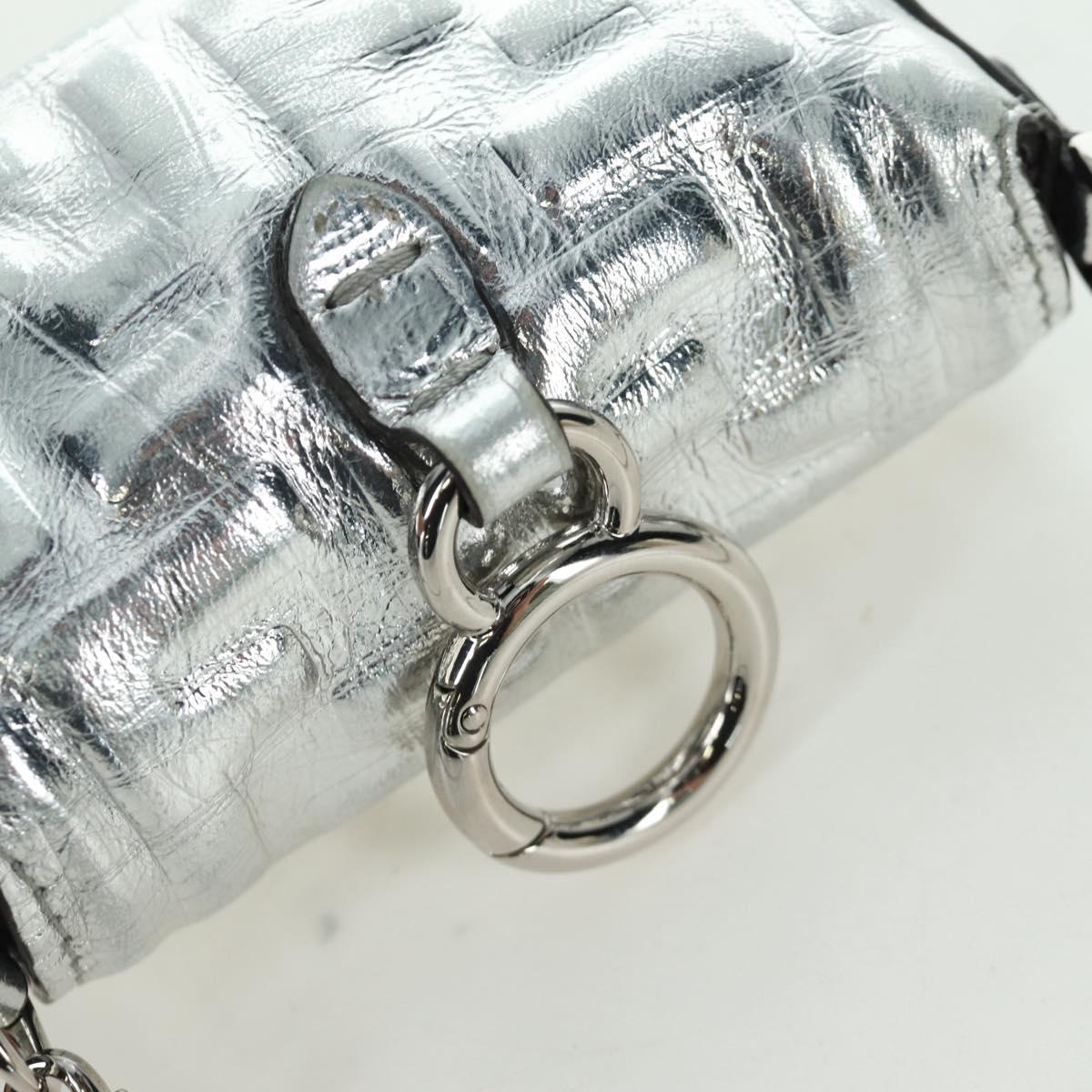 FENDI Zucca Canvas Chain Shoulder Pouch Nano Bucket Bag Silver Auth 171535M