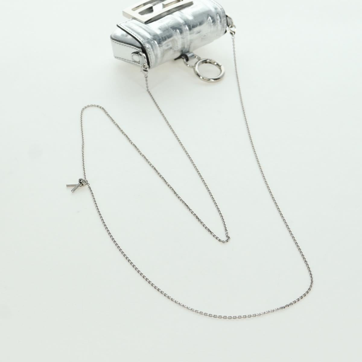 FENDI Zucca Canvas Chain Shoulder Pouch Nano Bucket Bag Silver Auth 171535M