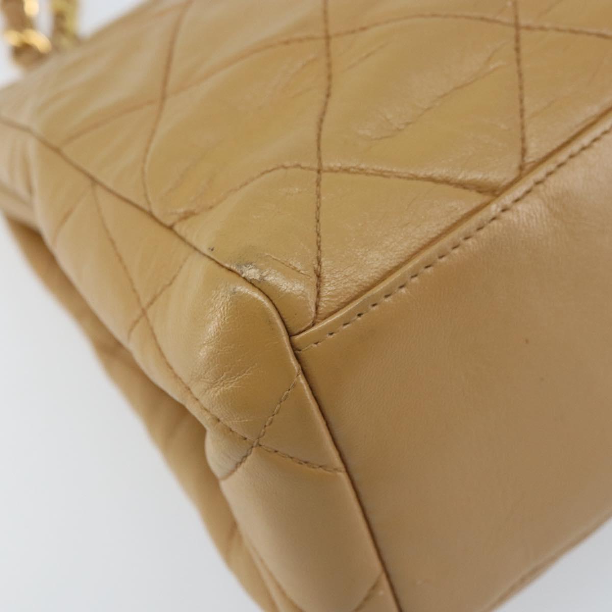 CHANEL Matelasse Chain Shoulder Bag Lamb Skin Beige Gold CC Auth 171543