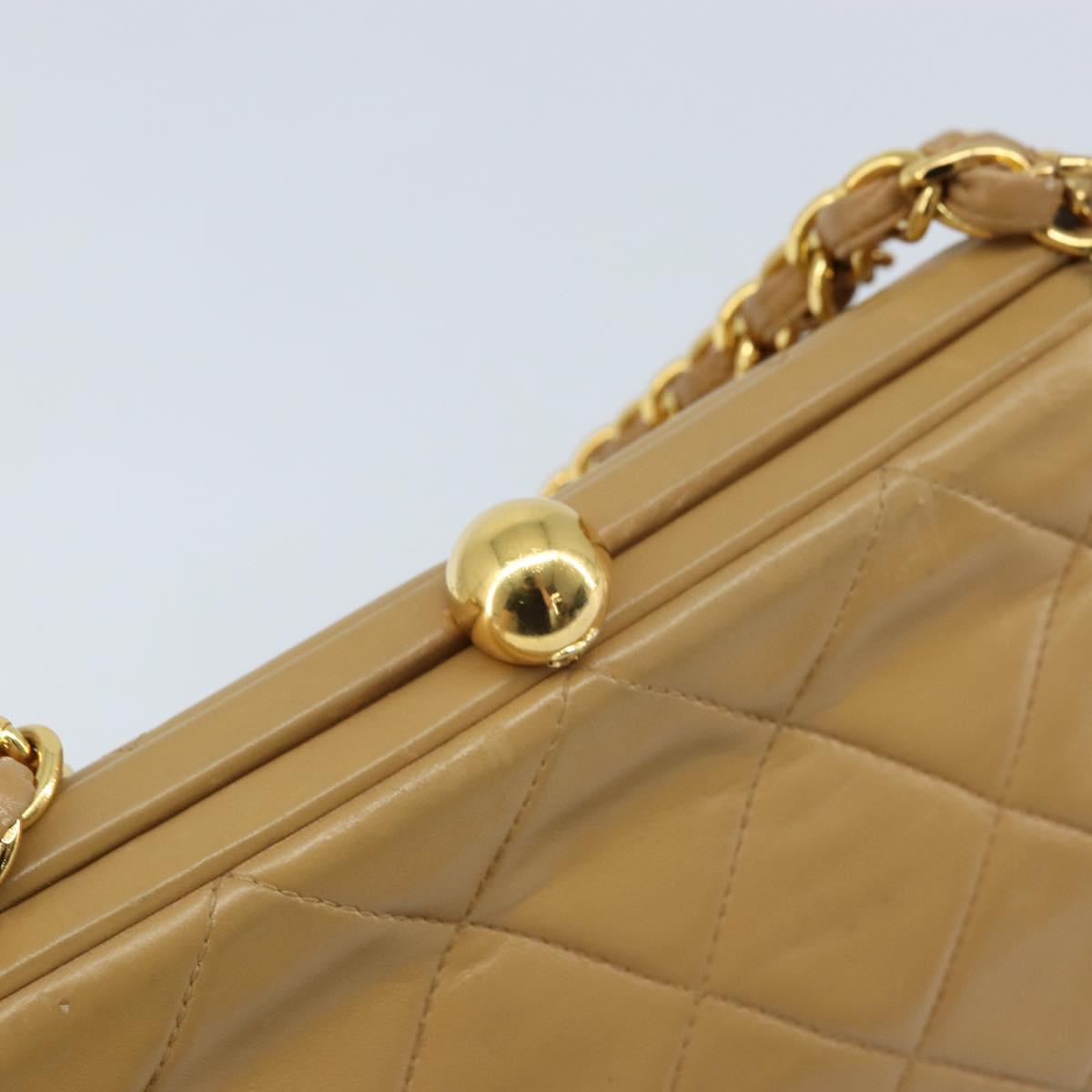 CHANEL Matelasse Chain Shoulder Bag Lamb Skin Beige Gold CC Auth 171543