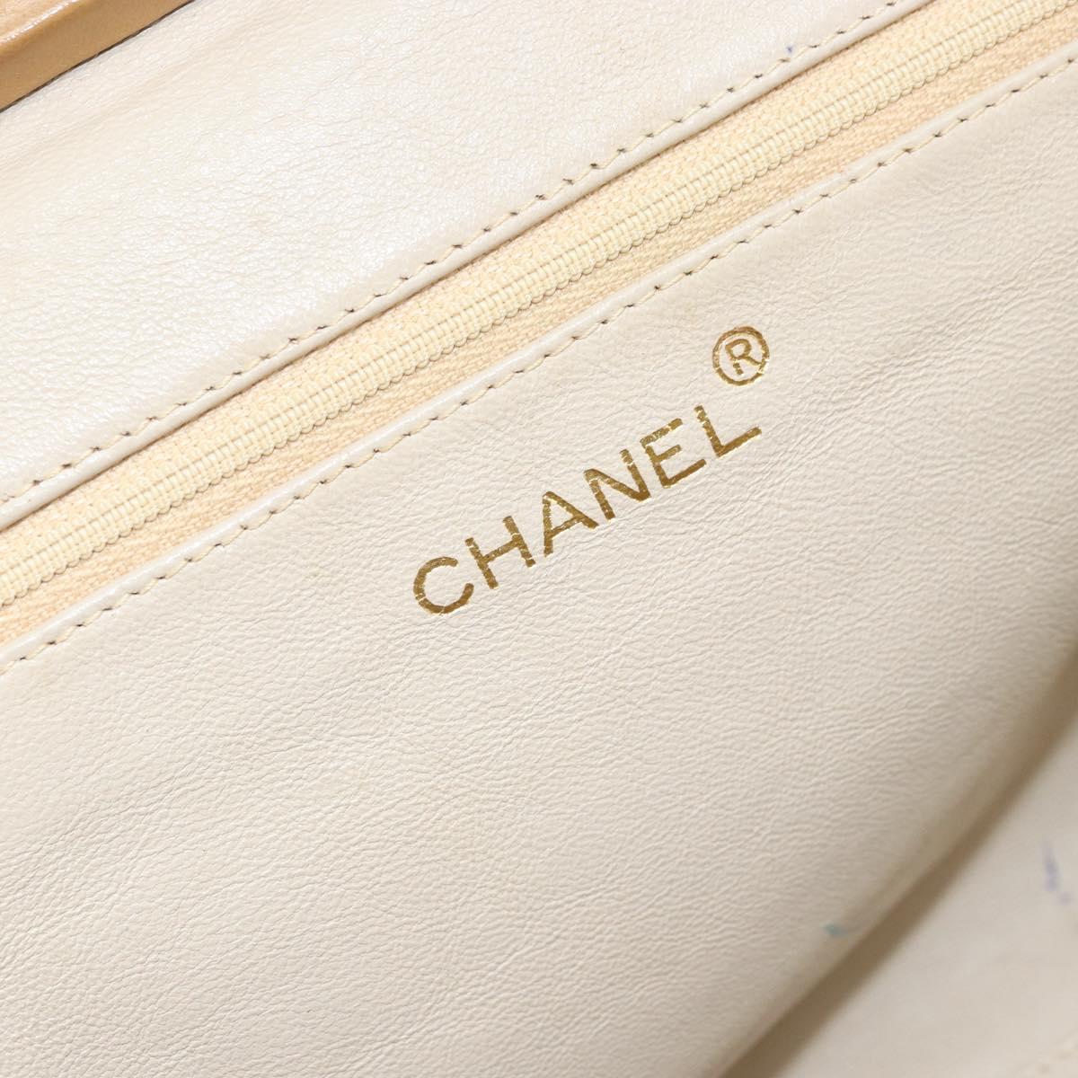CHANEL Matelasse Chain Shoulder Bag Lamb Skin Beige Gold CC Auth 171543