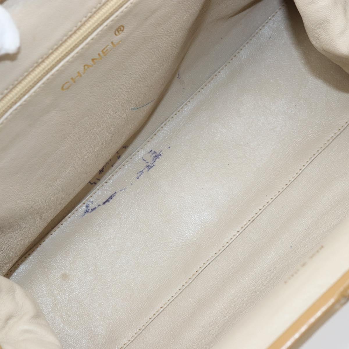 CHANEL Matelasse Chain Shoulder Bag Lamb Skin Beige Gold CC Auth 171543