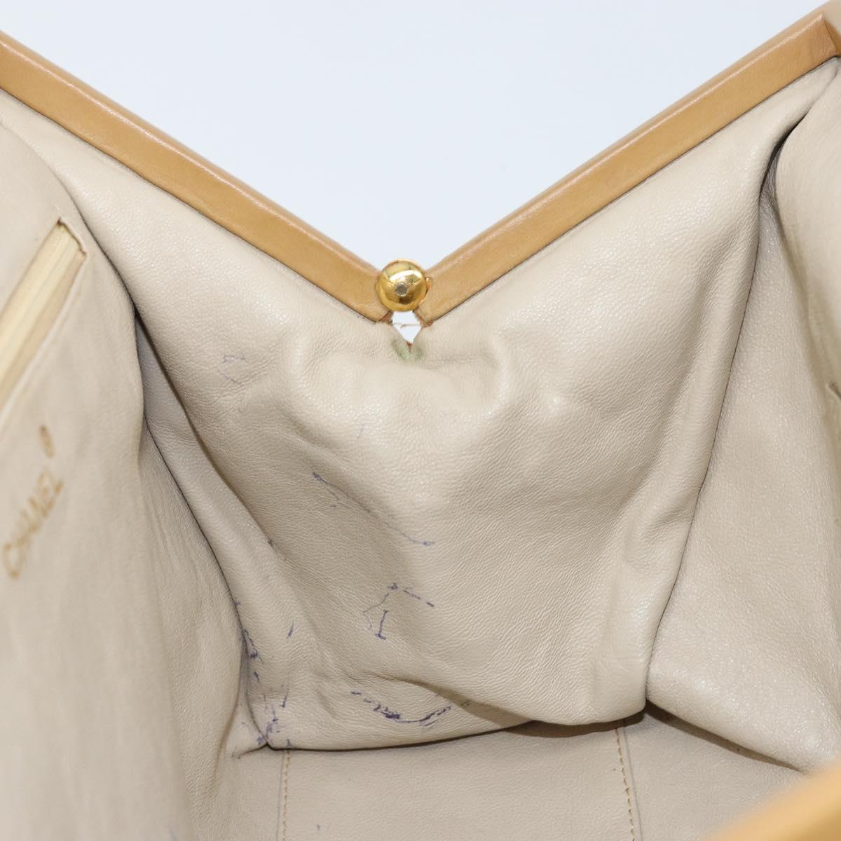 CHANEL Matelasse Chain Shoulder Bag Lamb Skin Beige Gold CC Auth 171543
