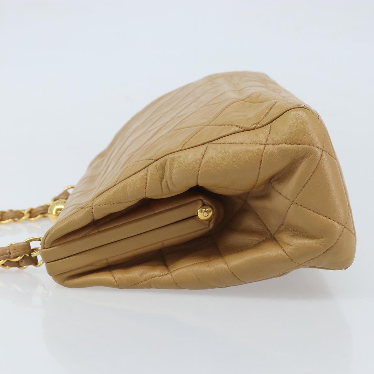 CHANEL Matelasse Chain Shoulder Bag Lamb Skin Beige Gold CC Auth 171543