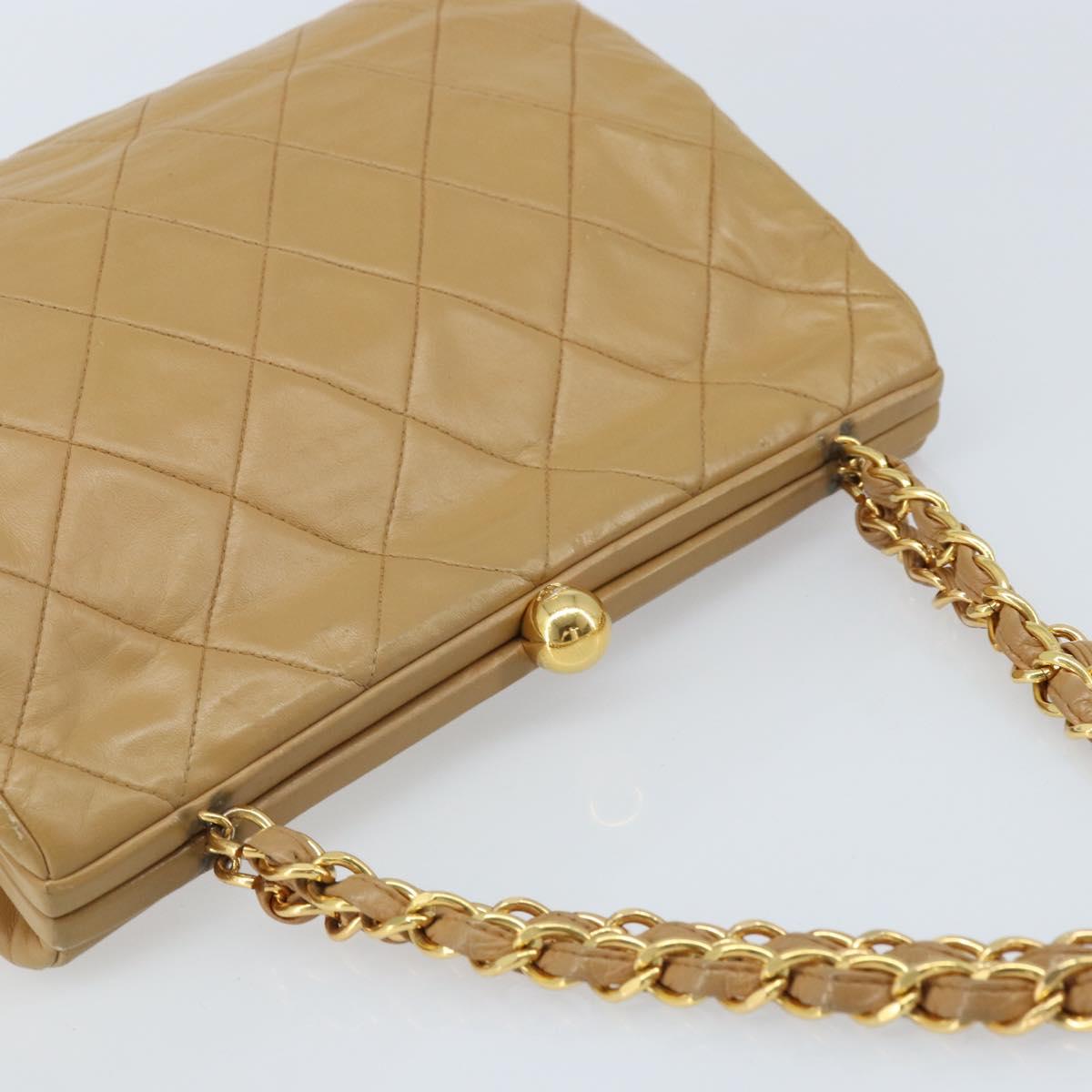 CHANEL Matelasse Chain Shoulder Bag Lamb Skin Beige Gold CC Auth 171543