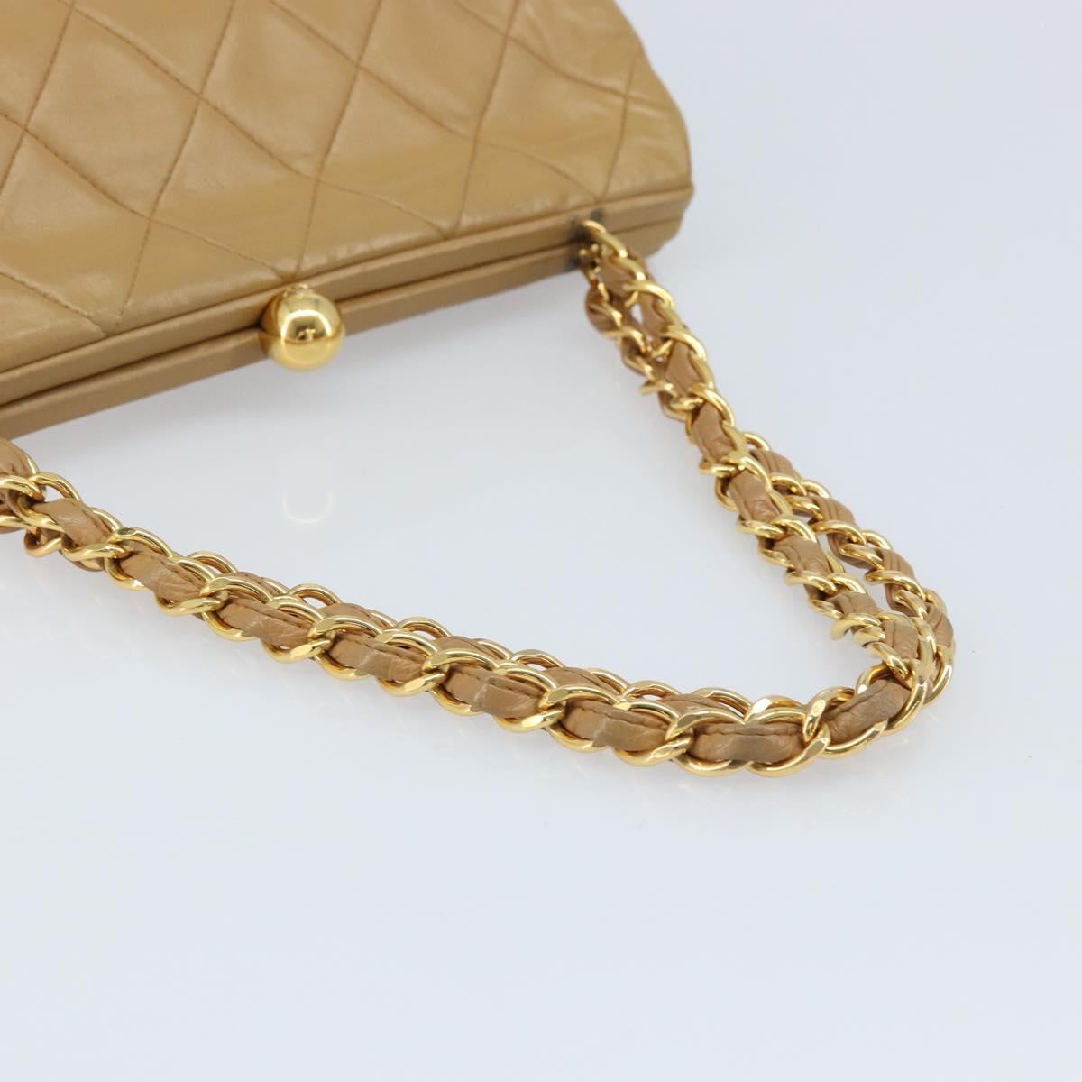 CHANEL Matelasse Chain Shoulder Bag Lamb Skin Beige Gold CC Auth 171543