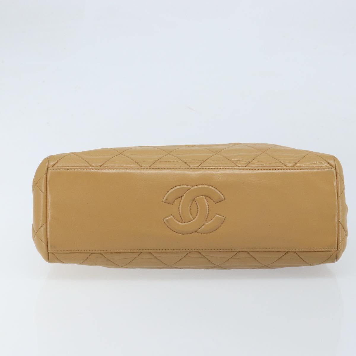CHANEL Matelasse Chain Shoulder Bag Lamb Skin Beige Gold CC Auth 171543