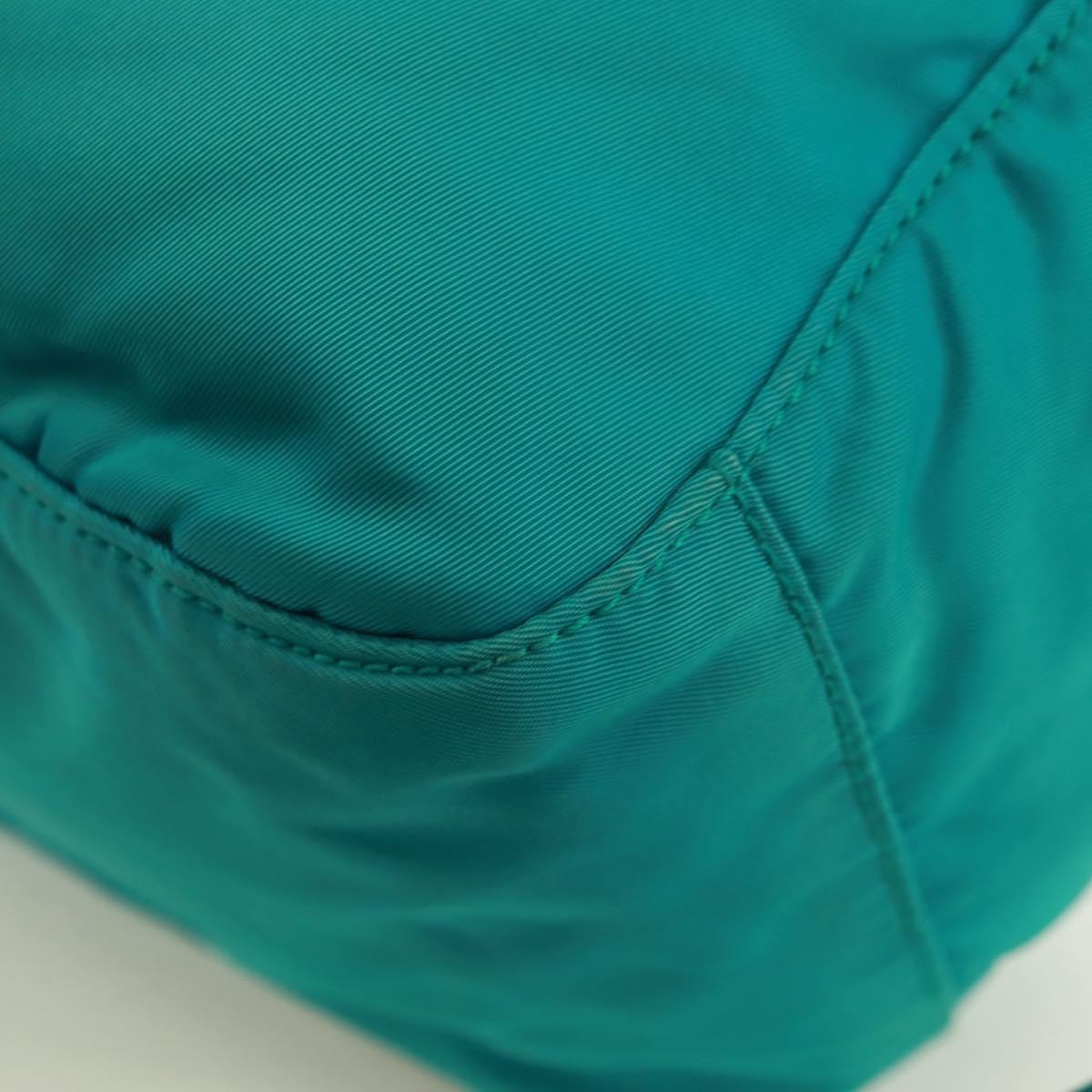 PRADA Shoulder Bag Nylon Turquoise Blue Gold Auth 171551A