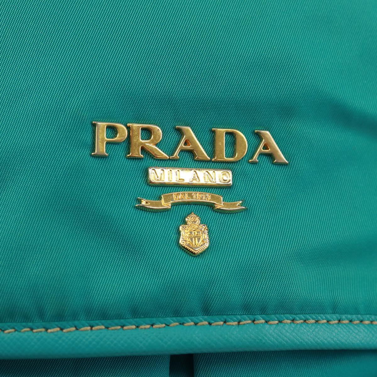 PRADA Shoulder Bag Nylon Turquoise Blue Gold Auth 171551A